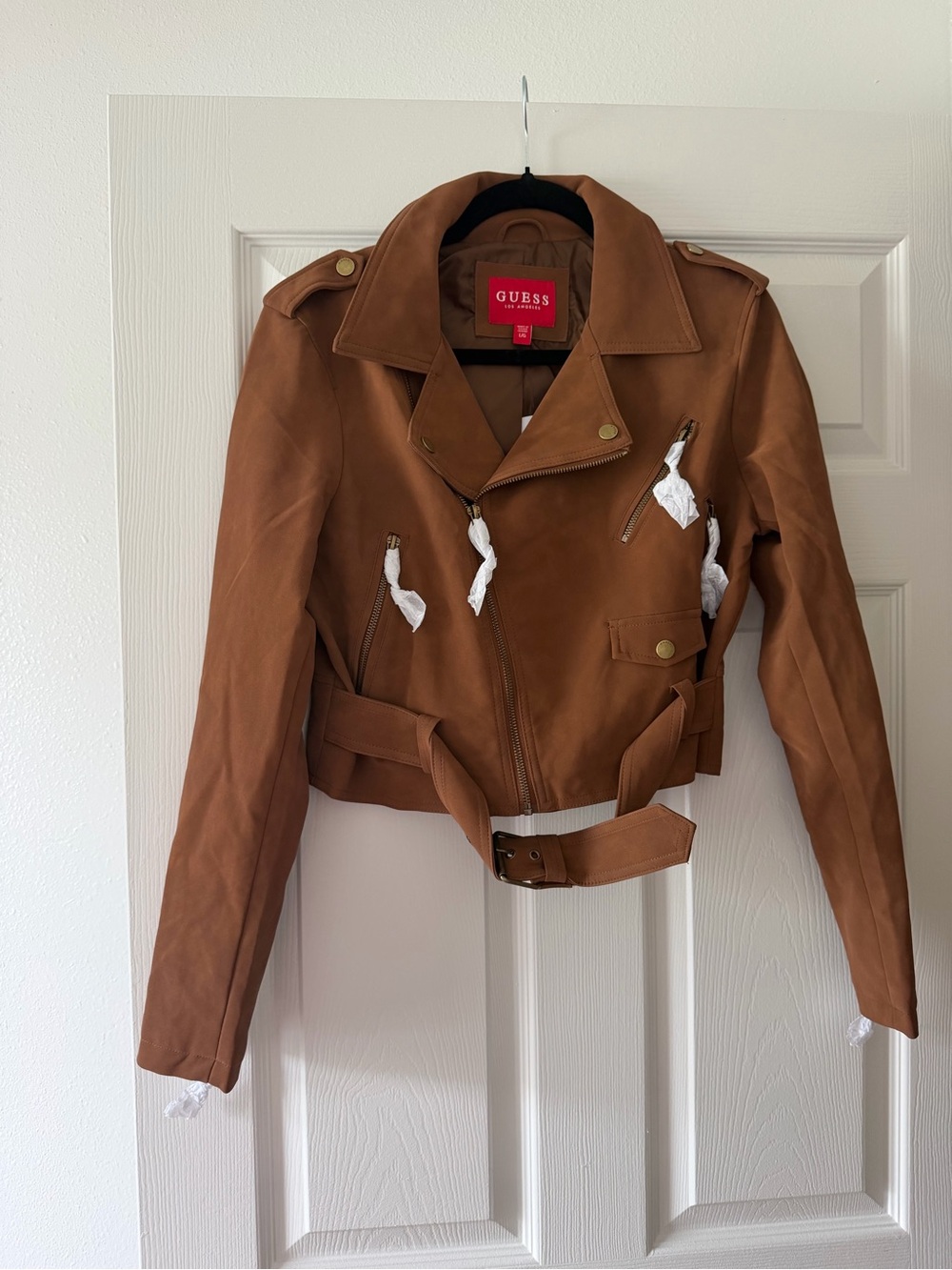 GUESS Brown Belted Moto Biker Jacket Women’s Size xs